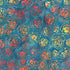 Pattern of red and orange roses on a blue background