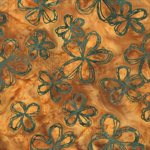 Fabric Anthology Batiks Bronze Flower Sketch Hazel by the Quarter Yard 2889Q-X