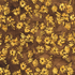 A close-up of a brown fabric with a repeating pattern of yellow-gold daisy-like flowers and small leaves.