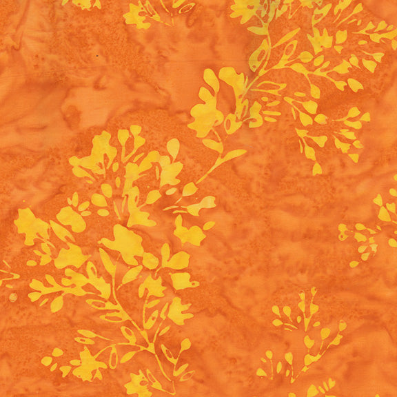 Yellow floral pattern on an orange textured background
