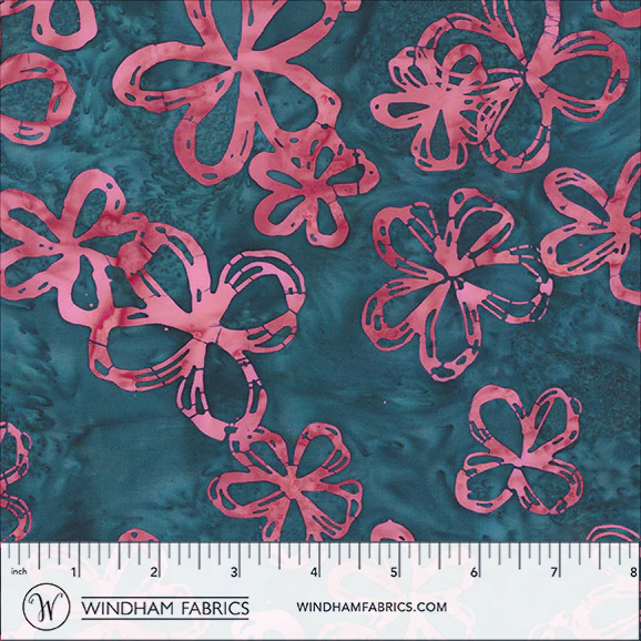 Fabric Anthology Batiks Dark Teal Flower Sketch Glee by the Quarter Yard 20007Q-X