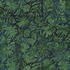 A close-up of a tropical leaf pattern fabric featuring green palm and monstera leaves on a dark navy blue background.