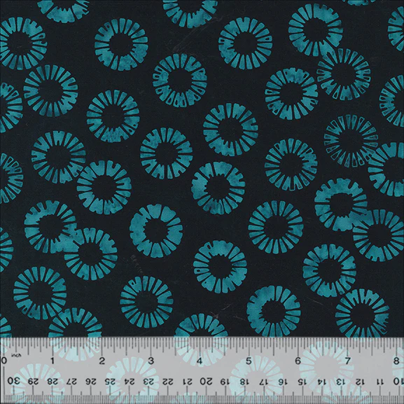 Fabric Anthology Black Petal Wheels JDJ Lagoon Batiks by the Quarter Yard 3630Q-X