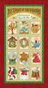 12 Days of Christmas panel with traditional holiday illustrations on a red background
