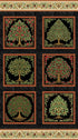 Decorative panel with repeated tree of life design on a black background