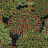Decorative fabric with a design of trees with red fruits and green leaves on a black background