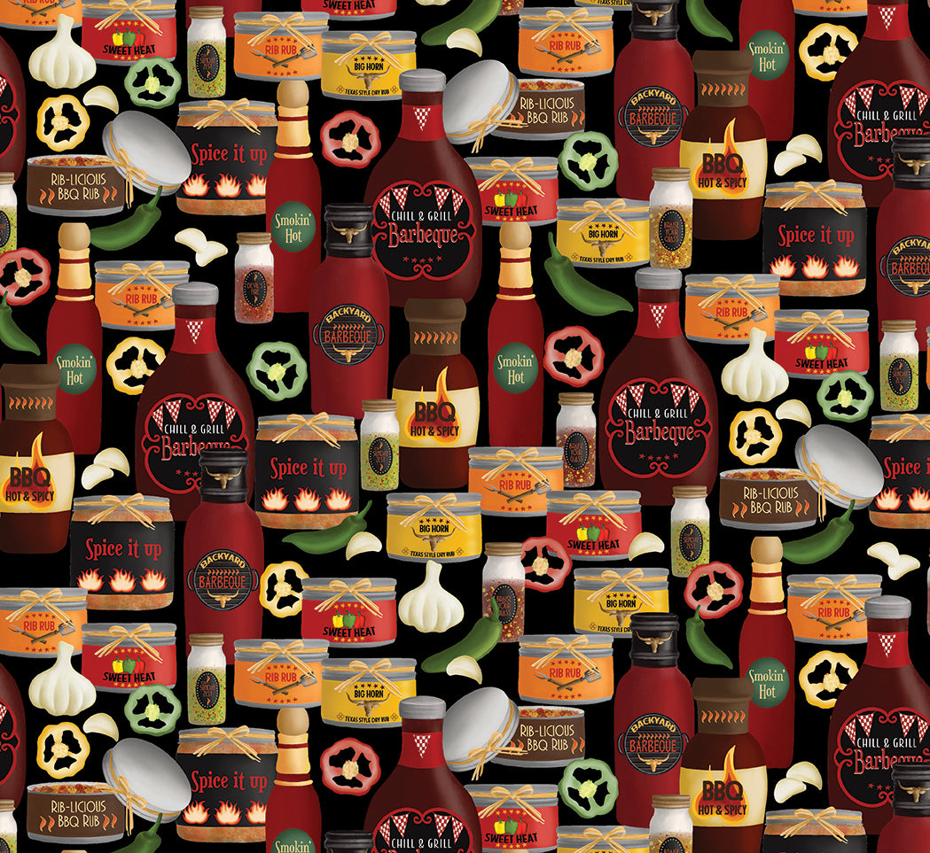 Fabric Benartex Black Spice It Up Hot Stuff by the Quarter Yard 15093-12