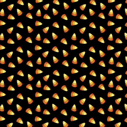 Fabric Benartex Black Sweet Candy Corn Ghostly Soiree by the Quarter Yard 15100-12