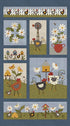 Fabric Benartex Blue/Multi Prairie Chicks Quilting Panel 16752-55