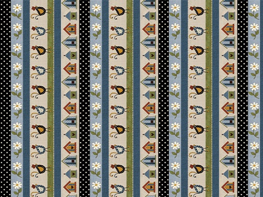 Fabric Benartex Blue/Multi Stripe Prairie Chicks by the Quarter Yard 16753-55