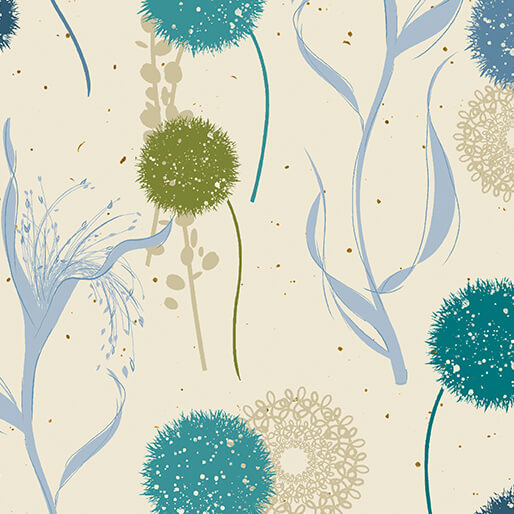 Fabric Benartex Blue/Multi Wishing Field Wishflower by the Quarter Yard 16691-55
