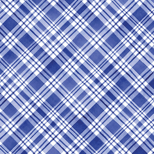 Blue and white plaid fabric