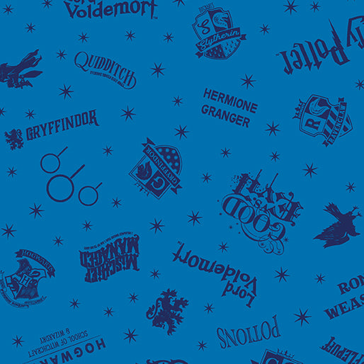 Fabric Benartex Blue Shadow Words Harry Potter 2nd Edition by the Quarter Yard 15224-50