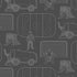 Dark gray fabric featuring a repeating pattern of light gray hockey-themed illustrations, including ice rinks, hockey players, and ice resurfacing machines.