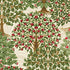 Decorative pattern of trees with red fruits on a beige background