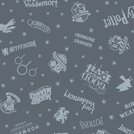 Fabric Benartex Dark Gray Shadow Words Harry Potter 2nd Edition by the Quarter Yard 15224-13