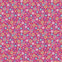 A dense, seamless retro floral pattern featuring small daisy-like flowers in pink, yellow, light blue, and white on a vibrant magenta-pink background.