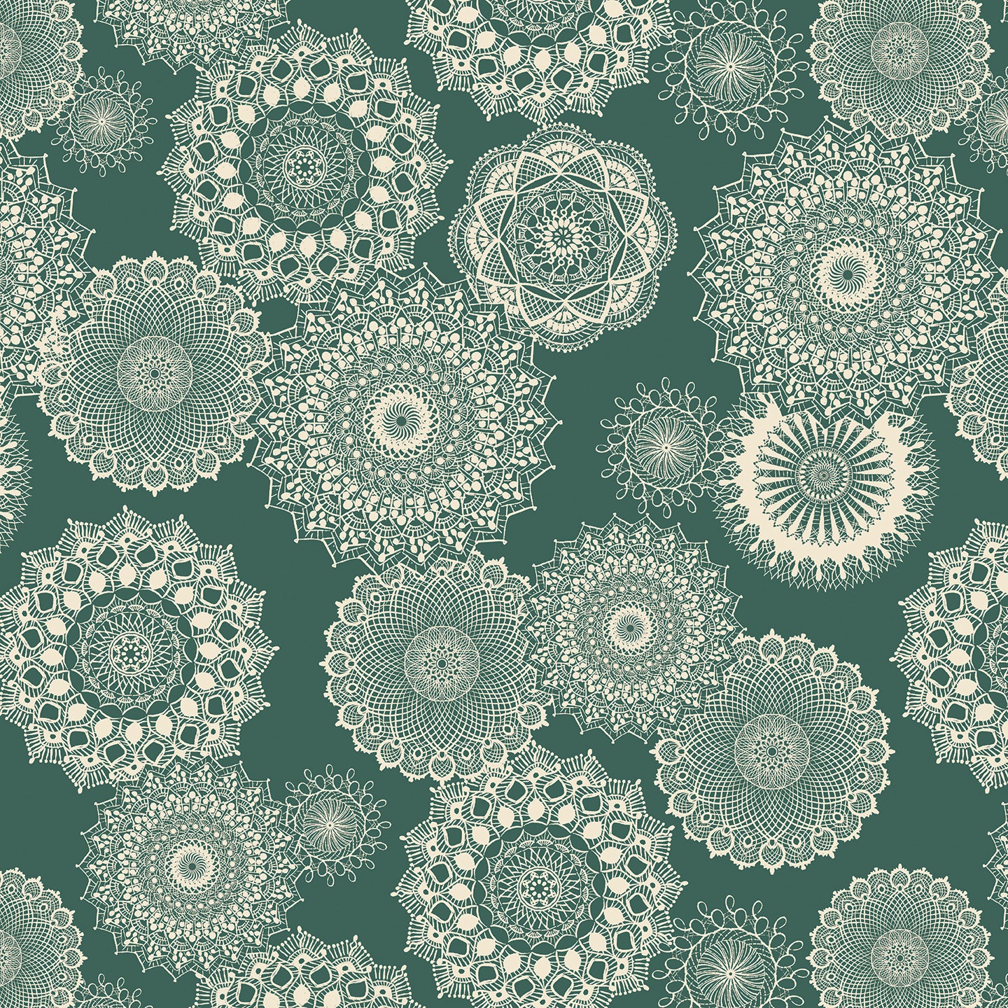 White lace patterns on a teal background