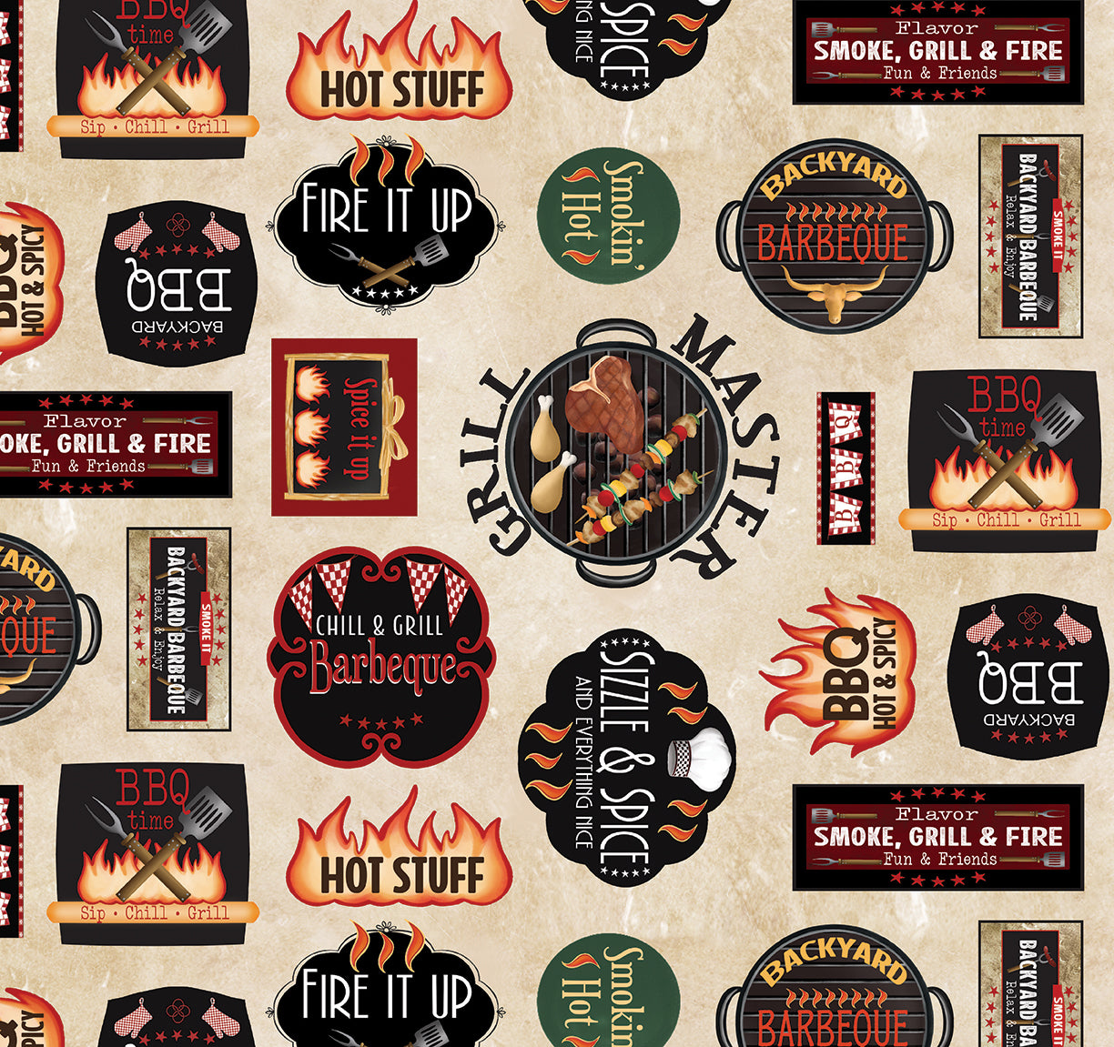 Fabric Benartex Ecru Smokin' Hot Signs Hot Stuff by the Quarter Yard 15087-70