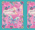 A decorative fabric print featuring two colorful butterflies and floral paisley illustrations on a pink background, with the words “BELIEVE anything is possible” across the design. A second matching print is partially visible along the right edge against a turquoise textured backdrop.