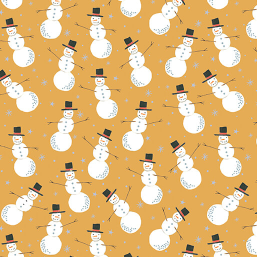 Fabric Benartex Gold Merry Snowman Pearlescent Magical Season by the Quarter Yard 16730P-33