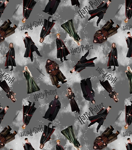 Fabric Benartex Gray Characters Harry Potter by the Quarter Yard 15217-11