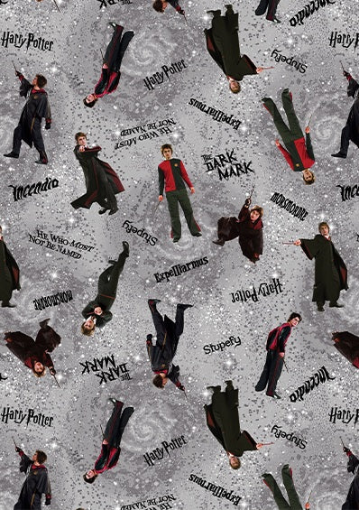 Fabric Benartex Gray Harry's Spells Harry Potter 2nd Edition by the Quarter Yard 15265-11