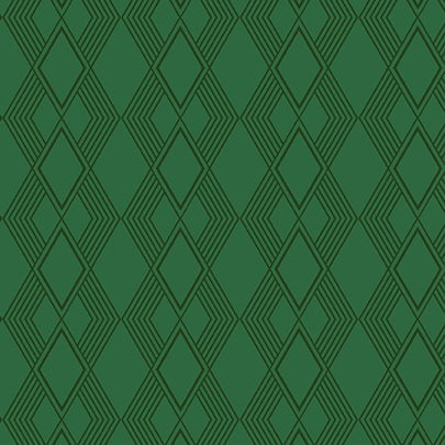 A repeating geometric pattern of dark green outlined diamonds on a medium green background.