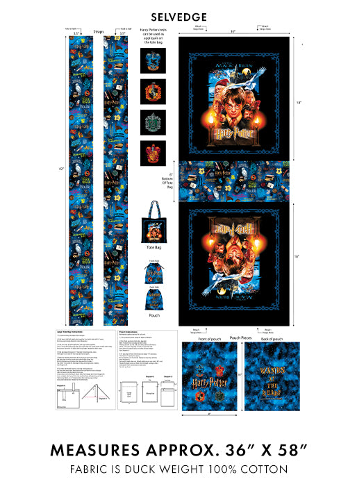Fabric Benartex Harry Potter 2nd Edition Tote Panel 15292D-99