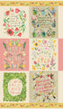 Set of six floral and text blocks on a fabric panel with motivational quotes on a beige background.
