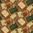 A repeating pattern featuring footballs, chalkboard play diagrams, and clipboard game cards on a warm brown background.