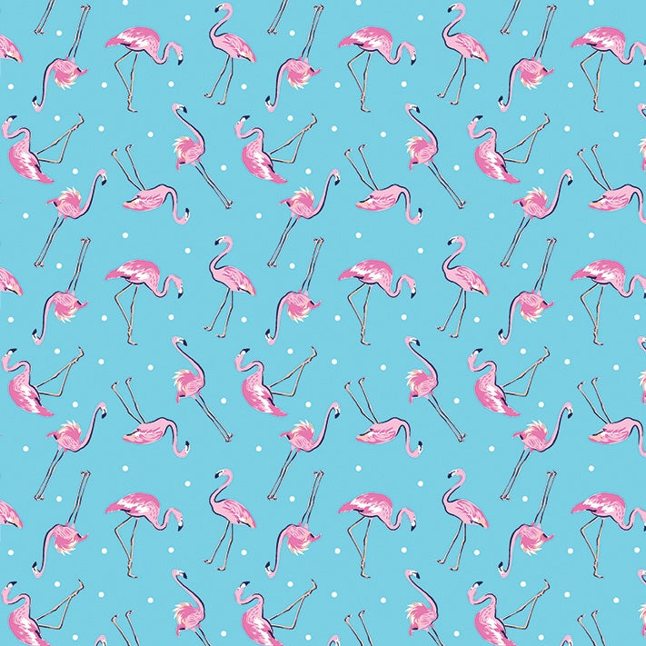 Fabric Benartex Light Blue Flamingo Friends Tropical Splash by the Quarter Yard 15184-50