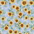 Pattern of sunflowers and daisies on a blue background