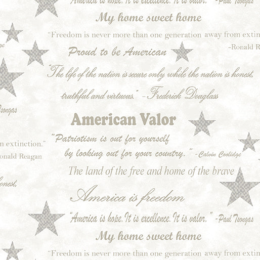 Fabric Benartex Light Natural Words of Valor American Valor 108" Wide Back by the Quarter Yard 16872W-07