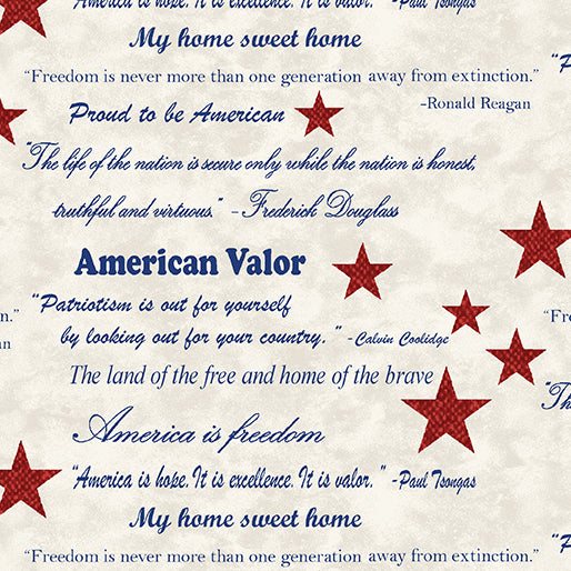 Fabric Benartex Light Natural Words of Valor American Valor by the Quarter Yard 16872-07