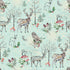 Woodland animals and plants pattern on a light blue background