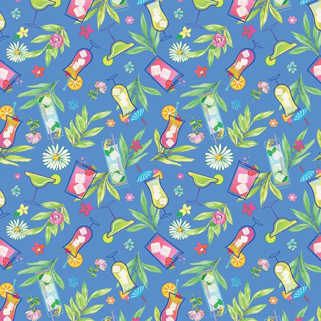 Fabric Benartex Medium Blue Tropical Punch Tropical Splash by the Quarter Yard 15182-53