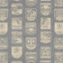 A repeating pattern of vintage-style ice hockey badges and labels in beige on a textured dark gray background.