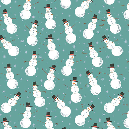 Fabric Benartex Medium Turquoise Merry Snowman Pearlescent Magical Season by the Quarter Yard 16730P-83