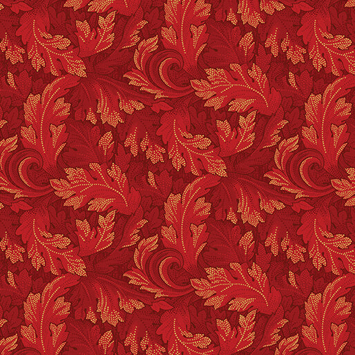 Red fabric with gold floral pattern