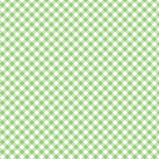 A repeating light green and white gingham check pattern fills the frame.