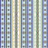 A repeating vertical stripe pattern with geometric and tribal-inspired motifs in navy, light blue, cream, olive green, beige, and small orange accents.
