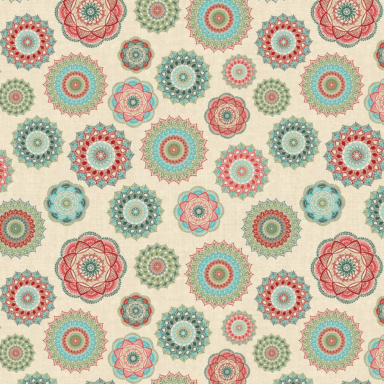 Pattern of colorful geometric shapes on a beige background