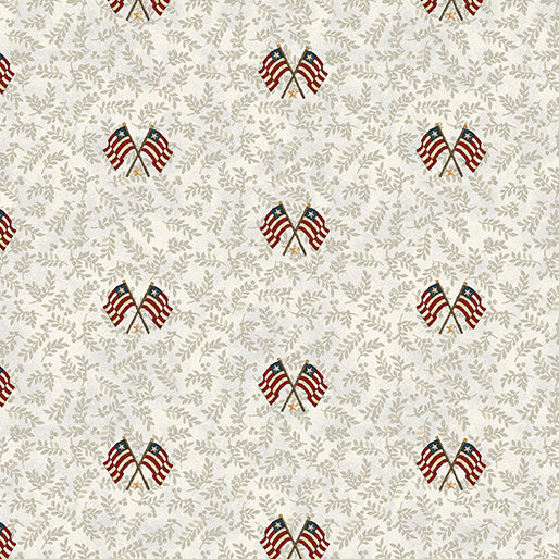 Fabric Benartex Natural Flags and Leaves American Valor by the Quarter Yard 16878-70