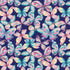 A seamless repeating pattern of colorful watercolor butterflies on a dark navy blue background.