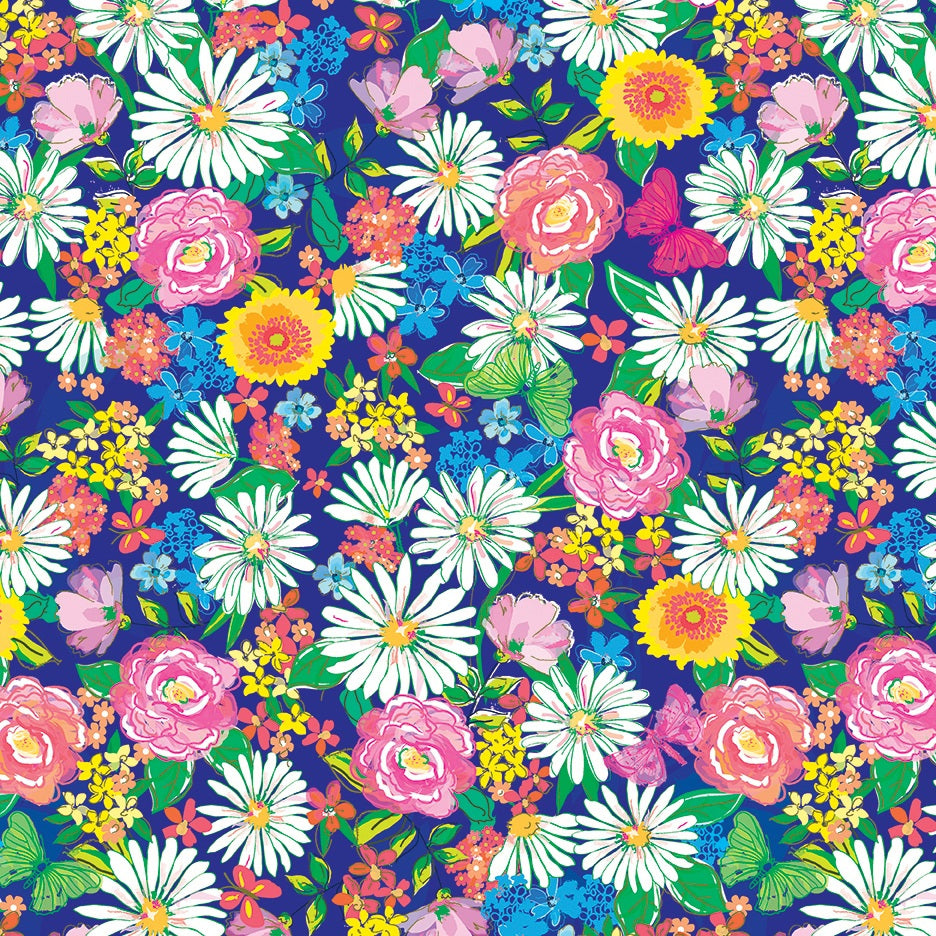 Fabric Benartex Navy Floral Paradise Tropical Splash by the Quarter Yard 15180-56