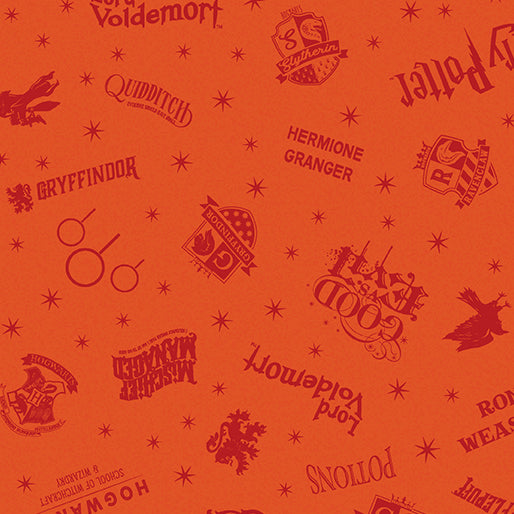 Fabric Benartex Orange Shadow Words Harry Potter 2nd Edition by the Quarter Yard 15224-36