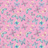 A repeating watercolor-style floral pattern on a pink background, featuring pastel butterflies and flowers in blue, teal, yellow, and purple tones.