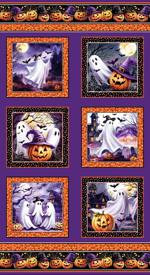 Fabric Benartex Purple Ghostly Soiree Panel 15094-66
