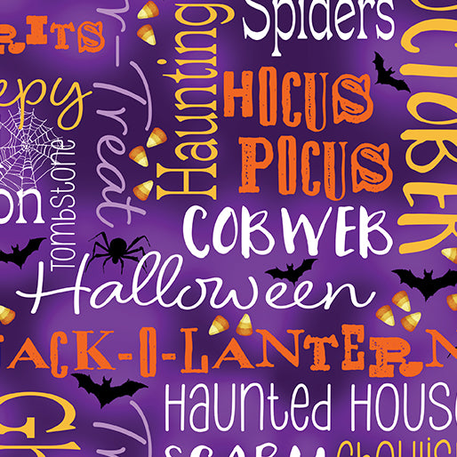 Fabric Benartex Purple Ghostly Words Ghostly Soiree by the Quarter Yard 15099-66